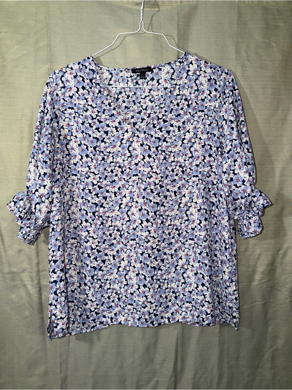 Well Worn Navy, White and Pink Floral  Top